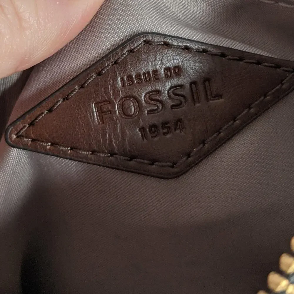 Fossil Black Gold Leather Zip Top Crossbody Bag